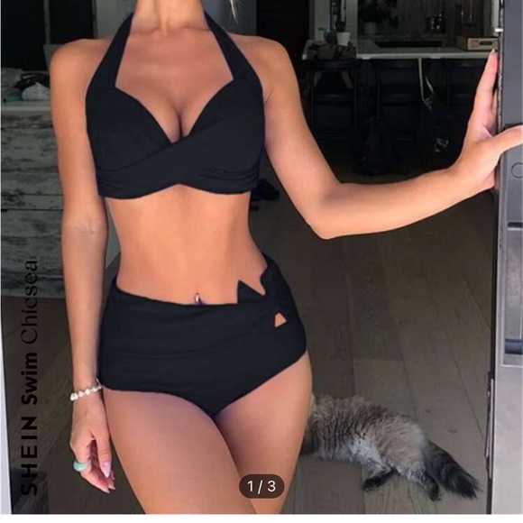 Lot of 5 SHEIN black 2 piece bathing suits and one additional top. NWOT - Picture 6 of 15